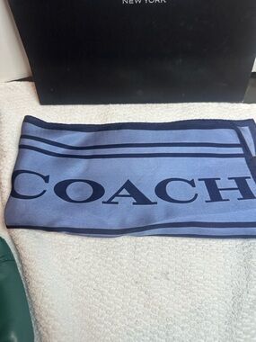 Coach women’s Light Blue and Navy Logo Scarf
